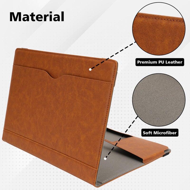 TT TYTX TYTX Compatible with MacBook Pro Case 13 Inch, PU Leather MacBook Case fits for Model M2, 2024, 2023, 2022-2016 A2338 M1 A2251 A2289 A2159 A1989 A1708 A1706, with Paper Pocket and Pen Holder, Brown - Image 3
